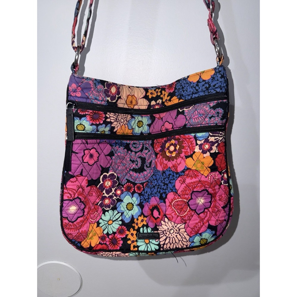 Vera Bradley Impressionista Crossbody Shoulder Bag Floral Triple Zipper Quilted